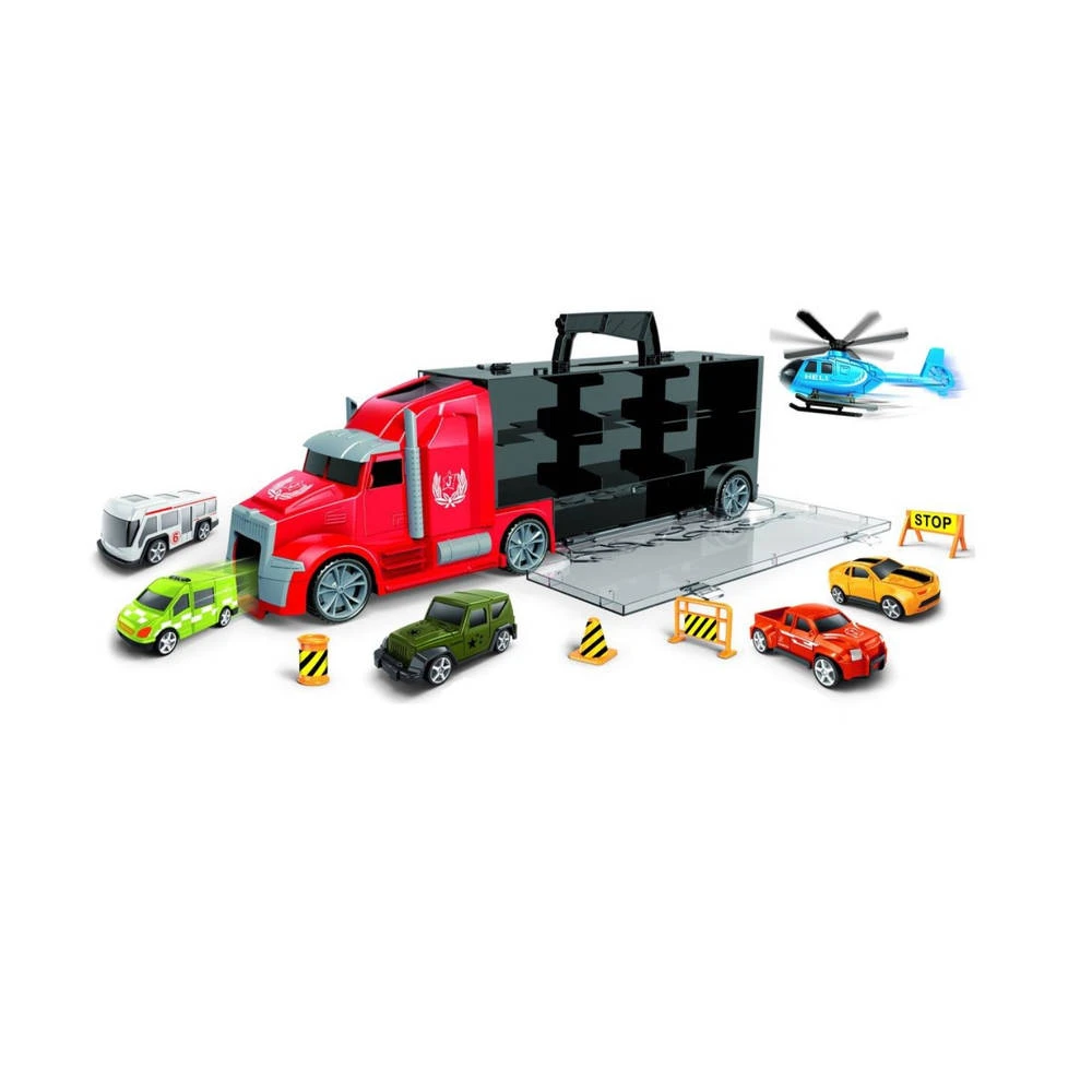 No Brand Vrachtwagen Met 5 Auto's + 1 Helikopter 4 No Brand Vrachtwagen Met 5 Auto's + 1 Helikopter - Afbeelding 2